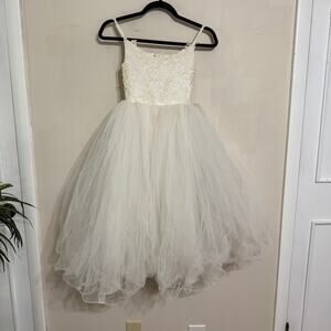 ABAO Wedding Flower Girl Lace Tulle Pagent Dress Floor Length White Ivory Size 4